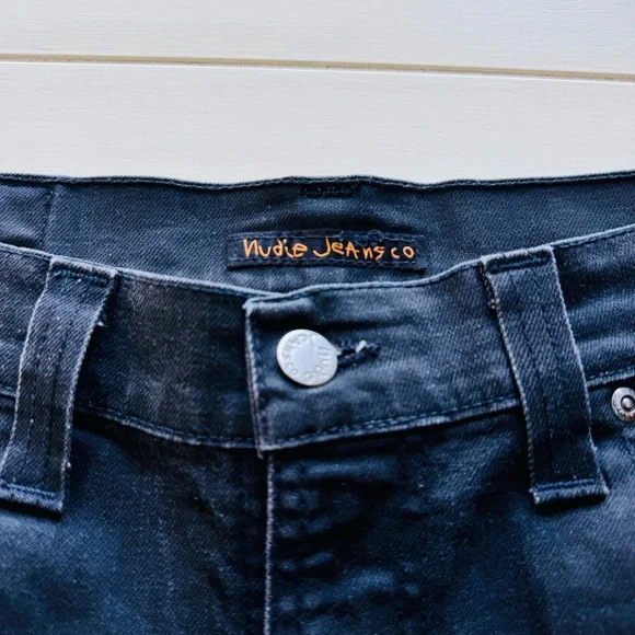 Nudie Jeans Co Lean Dean Black Stretch Denim Jeans 33x31 Slim Tapered Made Italy - Picture 3 of 10